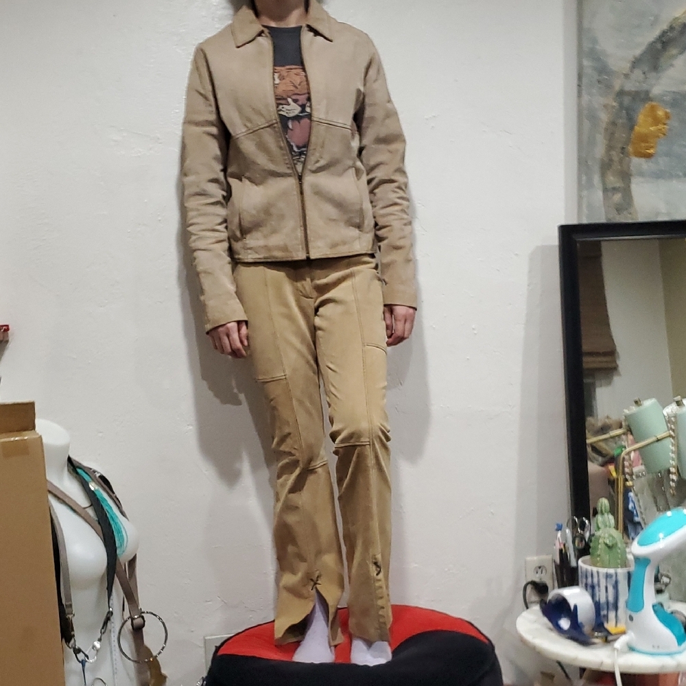 Y2K Wilsons Leather Tan Suede Pantsuit Size 2